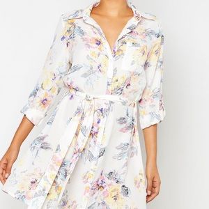 Boohoo Chiffon White Pastel Chiffon Shirt Dress